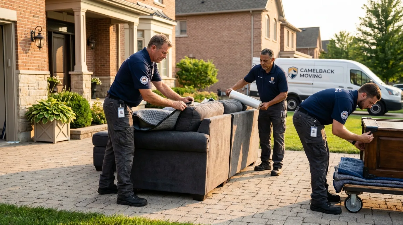 Large estate moving crew wrapping furniture in Negaunee, MI